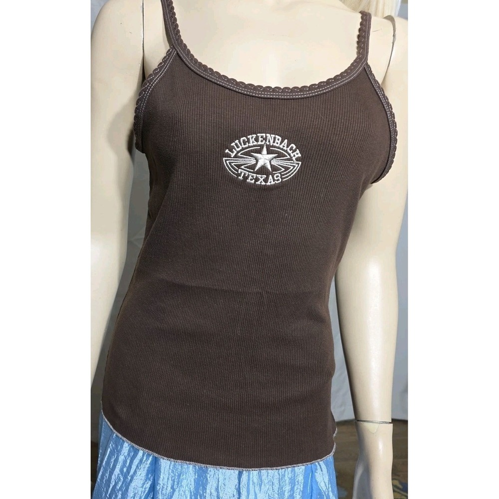 Vtg Y2k Luckenbach Texas Embroidered Country Girl Tank Top Brown Women's Large